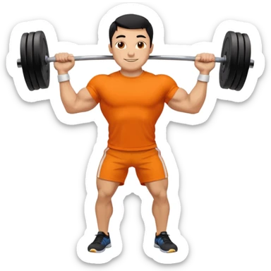 Mach mir einen glücklichen typen der im gym trainert und viele muskeln hat mit einem orangen sport thshirt und schwarzen kurzen haaren sticker