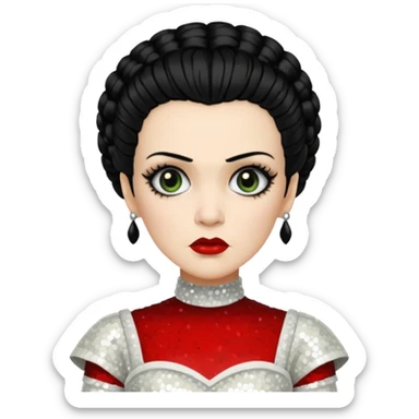 Bride of Frankenstein with black hair, ivory sequin outfit sticker