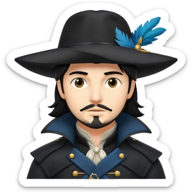 Athos, black hair, musketeer in black trench coat sticker