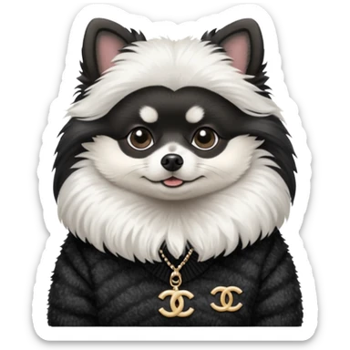 Black and white pomeranian wearing coco chanel Sweater  sticker