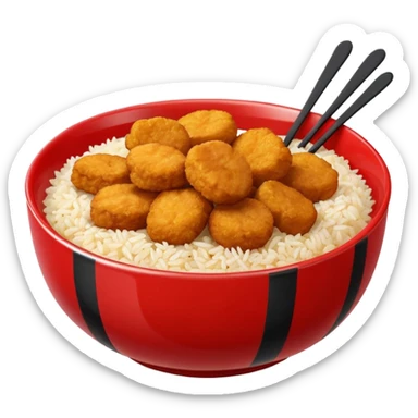 Bol rouge a bande noir vertical avec des nuggets et du riz melanger sticker