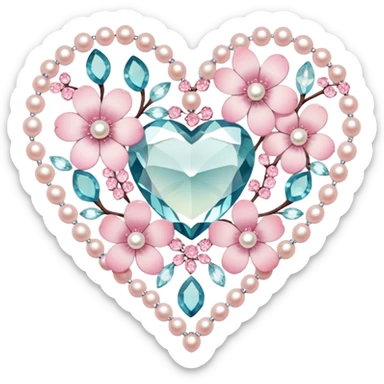 Sakura flower heart Cœur pastel suncatchers gemstones beads pearls crystals sticker