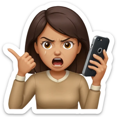 girl with an angry face shouting at her phone, dramatic, hands gripping device sticker