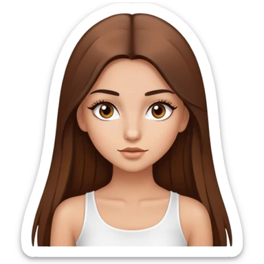 beautiful girl, long straight brown hair, brown eyes with lashes, wearing a white crop top, tan skin sticker