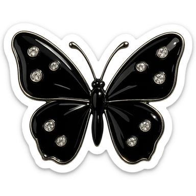 single jet black butterfly, glossy black enamel, sparkling gems sticker