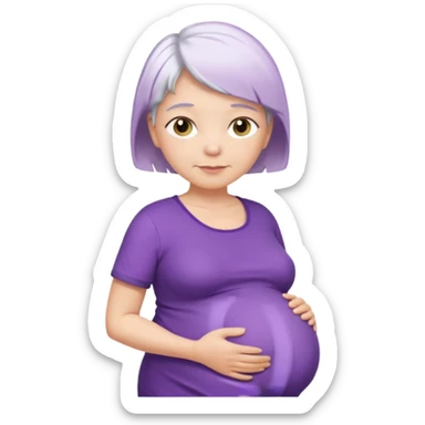 pregnant older woman with purple shirt and short white hair, head, neck and abdomen sticker