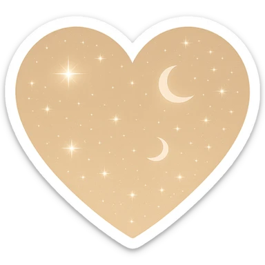 Modify the heart with a night sky gradient to beige night theme with a beige gradient, more stars, and a soft glow. Remove the background entirely  sticker