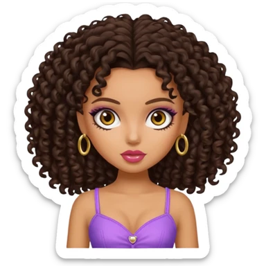 pretty bratz baddie, dark brown curly head, tan skin sticker