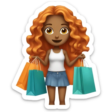 Tan girl with long wavy orange hair holding shopping bags sticker