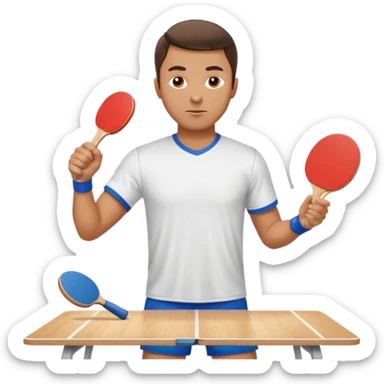 Guy playing ping pong on a 4x8 wooden table sticker