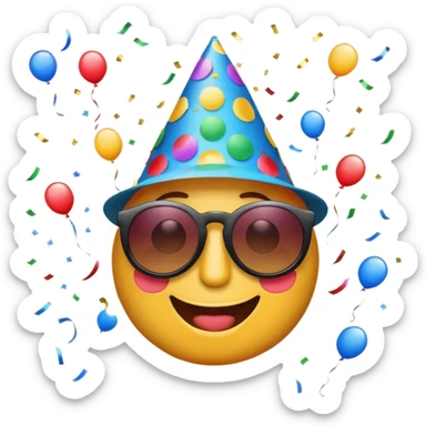 alarm clock, sunset MORE SUNSET PARTY. Don't put a person there. Default emoji face. Add sunglassess and party thingy and confetti sticker