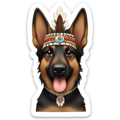 Black and brown German shepherd with Indian chief headdress sticker