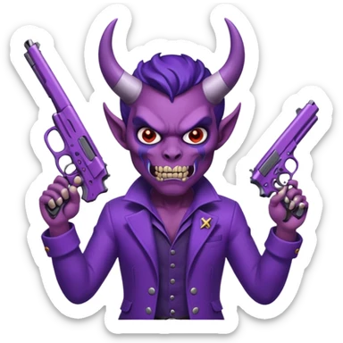 Diablo morado garrando dos pistolas  sticker