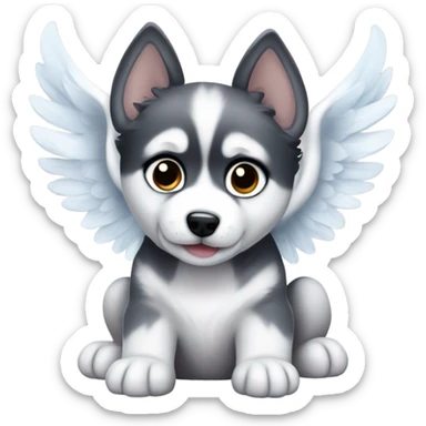 A husky puppy with angel wings sticker