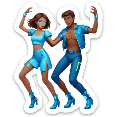 Neon cyberpunk style 
girl with brown hair and blue eyes dance with man sticker
