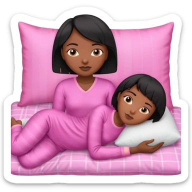Dark skin Black woman with short  black bob  hair, pink pajamas laying on pillow just me  sticker