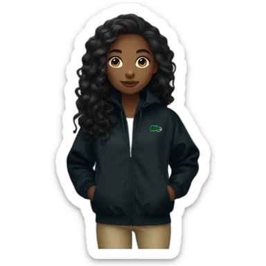 Lacoste bag black girl with long hair with black lacoste windbreaker sticker