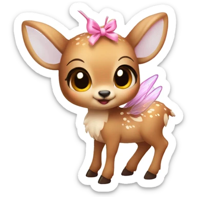 baby deer with fairy wings and a pink bow around its neck  sticker