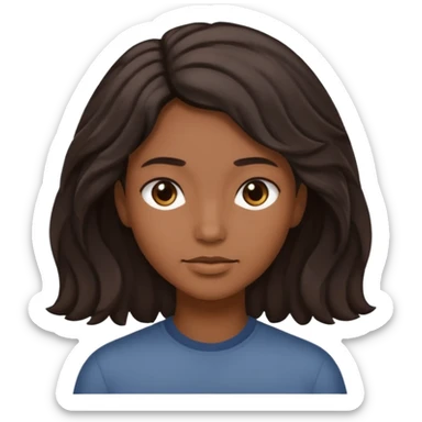 This is a cartoon-style avatar of a person with dark light wave hair, brown skin, and a calm expression sticker