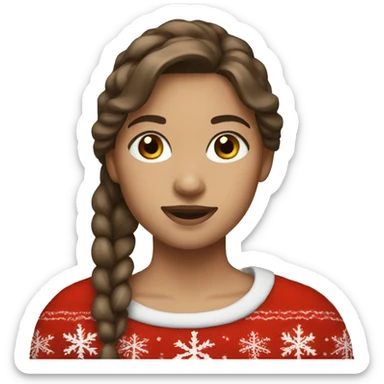 Girl with brown hair in Christmas sweater sticker