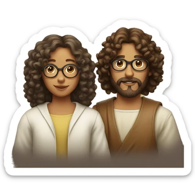 Jesus and a girl with curly hair wearing glasses sticker
