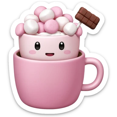 Kakao in pinker Tasse mit pink weißen mini marshmallow ohne Gesicht, ästhetisch sticker