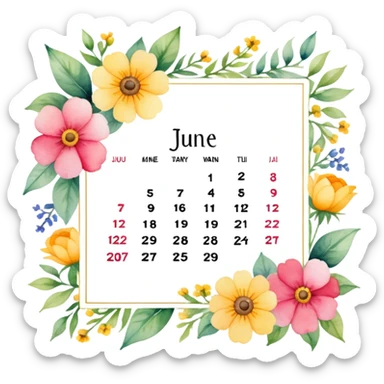 June calendar art sticker