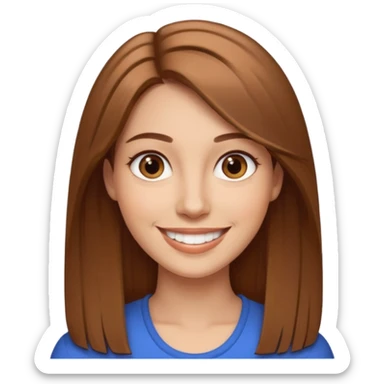 30 yr light brown hair long straight hair, brown eyes, big smile sticker