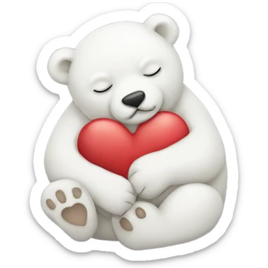 Baby polarbear sleeping holding a heart sticker
