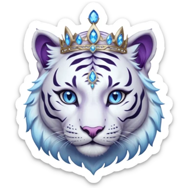 ESO Female white/black tiger khajiit leader of the umbral rose, glowing blue eyes, glowing blue 'third eye' gem; purple gemmed silver tiara sticker