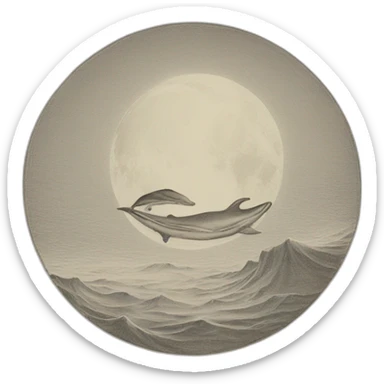 Dauphin-sur la terre-avec lune- sticker