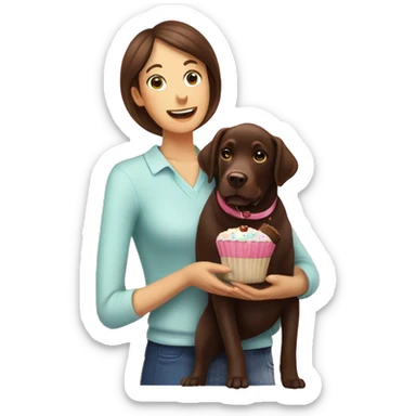 Chocolate Labrador mum and pup with cup cakes  sticker