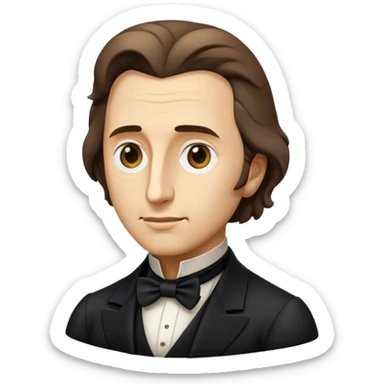Cinematic Realistic Chopin Pop Culture Emoji, featuring an evocative portrayal of the legendary composer rendered with delicate textures and emotive, dynamic lighting. sticker