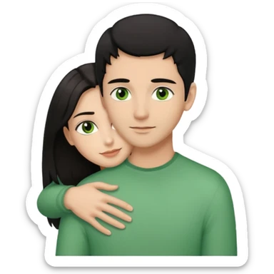 Woman  with brown eyes and black hair hugging a man with green eyes and light brown hair sticker