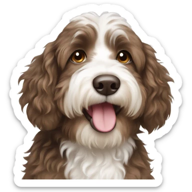 Brown and white aussiedoodle dog sticker
