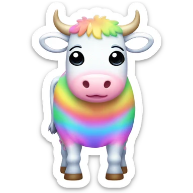 Kawaii pastel rainbow cow with neon shirt   sticker