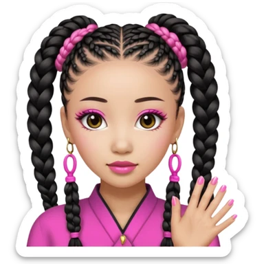 Une chinoise en Corée-du-Sud avec des faux ongles roses et des faux cils et des tresses africaines sticker