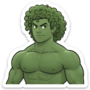 Make me a muscle guy with curly hair sticker
