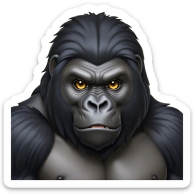 Cinematic Noble mountain Gorilla Portrait Emoji, Poised and majestic, with a powerful, muscular frame accentuated by a distinguished black and grey mane and piercing, wise eyes, Simplified yet sharp and sophisticated features, highly detailed, glowing with a soft, regal jungle glow, high shine, intelligent and commanding, stylized with an air of imperial strength, focused and resolute, soft glowing outline, capturing the essence of a watchful guardian that feels as though it could step out of the screen with effortless authority! sticker