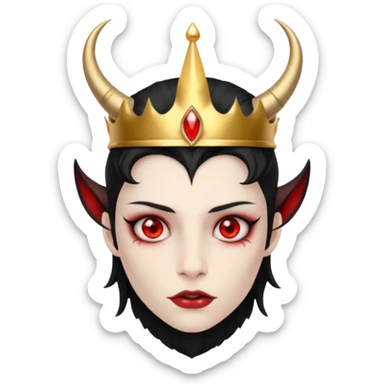 human demon hybrid with red eyes black horns and simple gold grown sticker