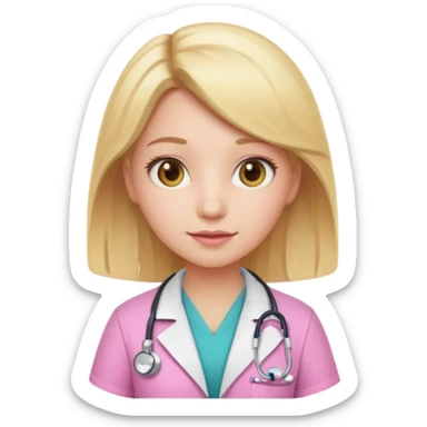 A cute emoji-style girl doctor with light blonde hair and pink medical wear sticker