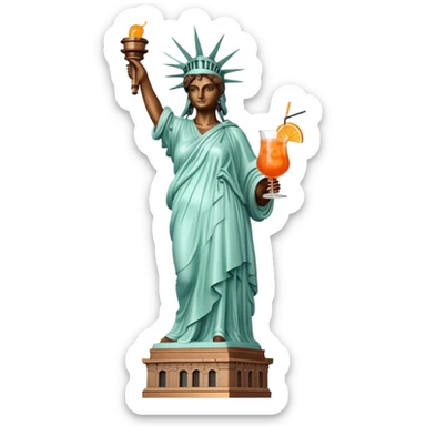 FULL BODY OF STATUE OF LIBERTY WITH AN APEROL SPRITZ COCKTAIL sticker