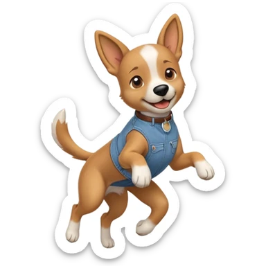 female dog anthropomorphised wearing jeans and a t-shirt jumping pose walking upright sticker