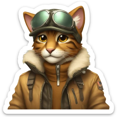 Anthro Fur-Sona feline-Fakémon with an aviator jacket gloves and cap Full Body sticker
