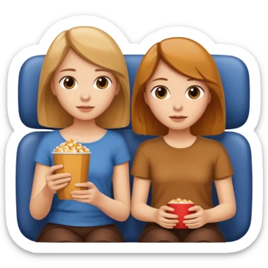 Two girls one caramel coloured hair but short shoulder length hair and one the same colour hair but long they ar watching a movie sticker