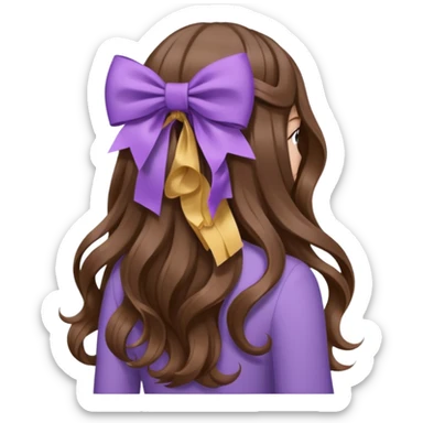 long wavy brown hair from behind with a medium lilac bow sticker