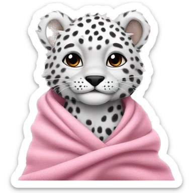 snow leapord cozy in pink blanket  sticker