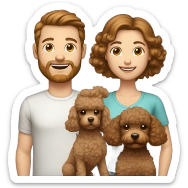 A family consisting of 1 white man with light brown hair, 1 white woman with dark brown hair and a toy poodle with brown hair, heads only sticker