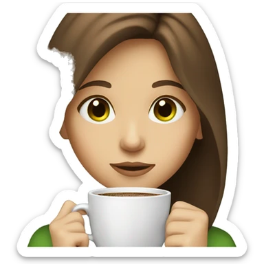 A girl with brown hair and green eyes is drinking coffee sticker