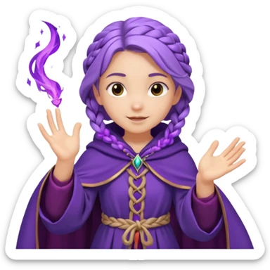 A playful mage girl with braids, purple cloak, and magic swirling around her hands.
 sticker
